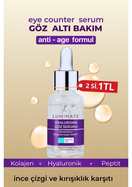 Hyaluronik Göz Altı Serumu Göz Çevresi Nemlendirici Yaşlanma Karşıtı 20 ml