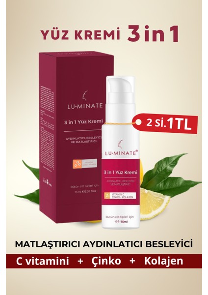 Yüz Kremi C Vitamin Çinko Kolajen Nemlendirici Yağlı Ve Karma Cilt Tipleri İçin