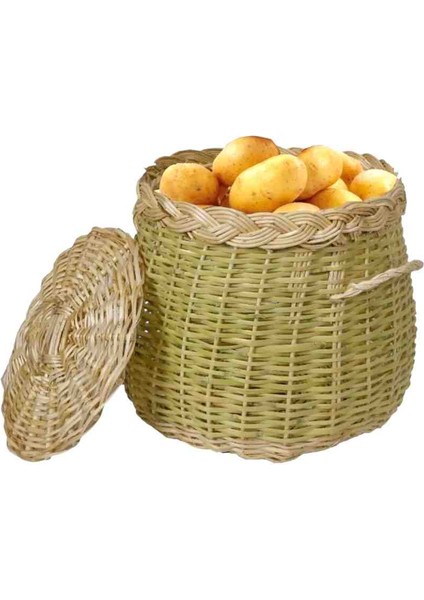 Hasır Sepet Patates Soğan Sepeti Doğal Hasır Kapaklı Sepet Çok Amaçlı Organizer Saklama Sepeti