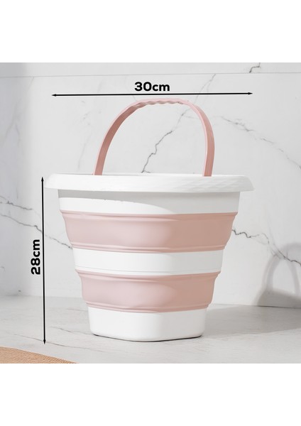 1175-1 Damla Katlanabilir Silikon Su Kovası 28X30CM Banyo Balkon Temizlik Kovası - Pudra Beyaz fiyatları