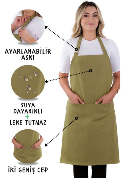 Fıstık Yeşili, Ayarlanabilir Mutfak Önlüğü, 60x80, Pamuk Polyester