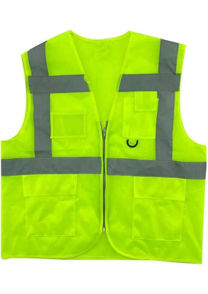 Neon Sarı Mühendis Yelek / Fermuarlı Cepli Ikaz Yeleği