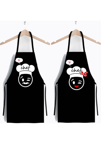 Şık ve dayanıklı ikili mutfak önlüğü seti, modern tasarım, leke tutmaz, siyah renk