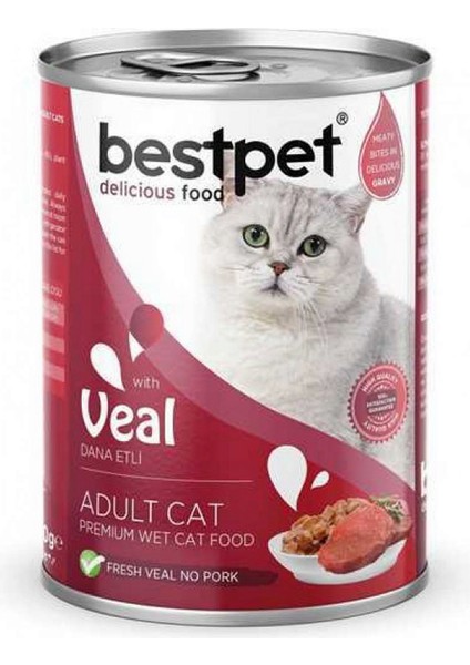 400 gr x 12 Adet Yetişkin Kediler Için, Taze Geyik Parça Etli ve Soslu Yaş Mama Drstr