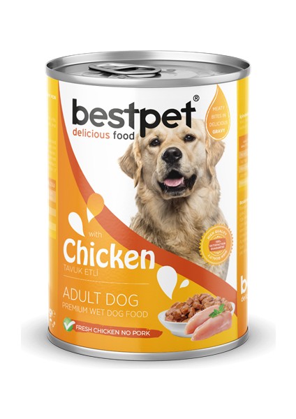 Drnds Bestpet 400 Gr X 12 Adet Yetişkin Köpekler İçin, Taze Tavuk Parça Etli Ve Soslu Yaş Mama