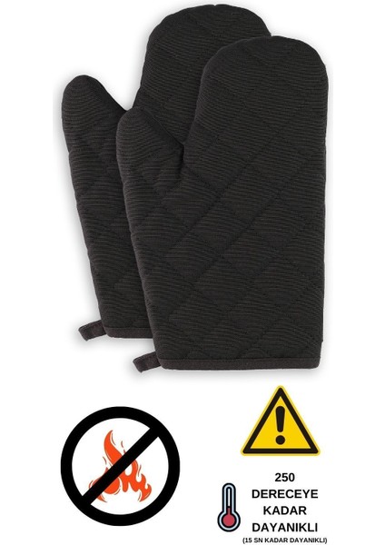 Siyah 2'li yanmaz ve ısıya dayanıklı fırın eldiveni seti, pamuk polyester, 17x27 cm