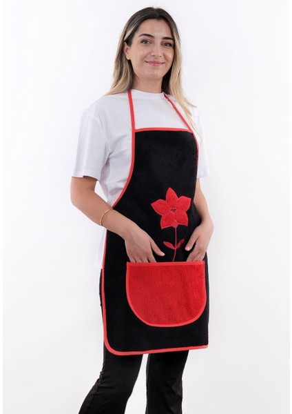 Çiçekli Siyah Mutfak Önlüğü, 50x70 cm, şık ve koruyucu mikrofiber tasarım fırsatları