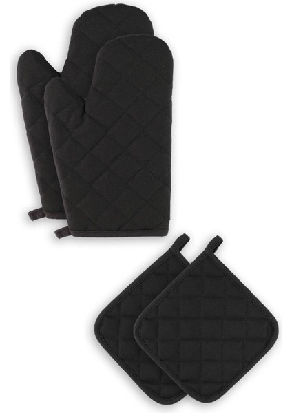 Siyah Yanmaz ve Isıya Dayanıklı Fırın Eldiveni ve Tutacak Seti (2'li) 17x27 fiyatları