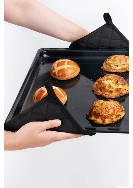 Siyah Yanmaz ve Isıya Dayanıklı Fırın Eldiveni ve Tutacak Seti (2'li) 17x27 modelleri