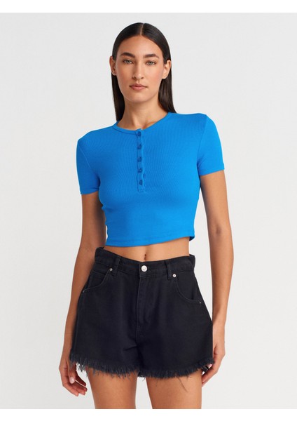 31647 Düğme Detaylı Crop Top-Saks modelleri