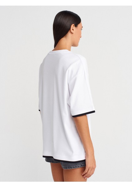 31894 Çift Görünümlü Oversize T-Shirt-Beyaz fiyatları