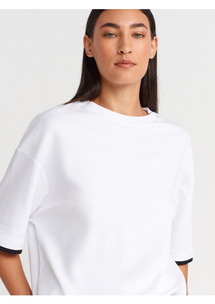 31894 Çift Görünümlü Oversize T-Shirt-Beyaz modelleri