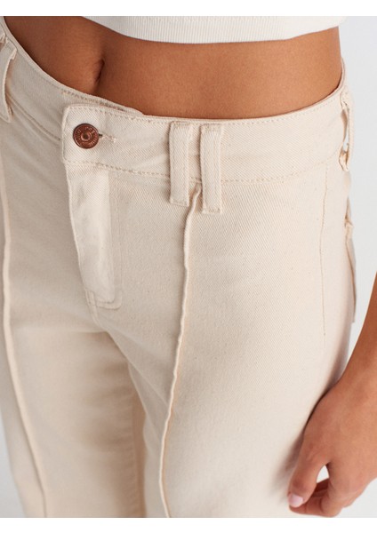 72016 Nervür Dikişli Pamuklu Denim Pantolon-Ekru modelleri