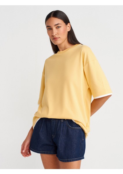 31894 Çift Görünümlü Oversize T-Shirt-Sarı