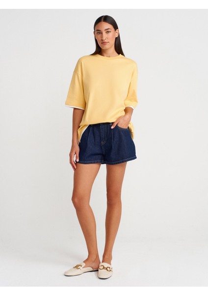 31894 Çift Görünümlü Oversize T-Shirt-Sarı fırsatları