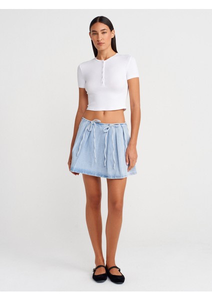 31647 Düğme Detaylı Crop Top-Beyaz fırsatları