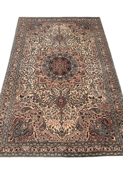 El Dokuma Eskitme Bünyan Halısı 198X298 Vintage Krem Yün Halı