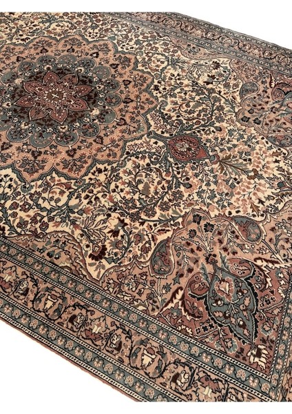 El Dokuma Eskitme Bünyan Halısı 198X298 Vintage Krem Yün Halı