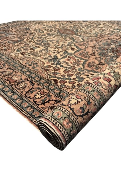 El Dokuma Eskitme Bünyan Halısı 198X298 Vintage Krem Yün Halı