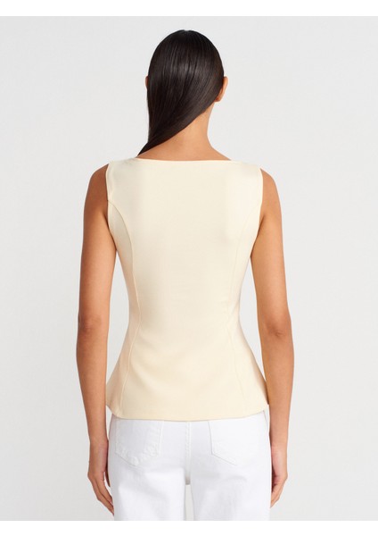 21001 Kayık Yaka Peplum Top-Açık Sarı fiyatları