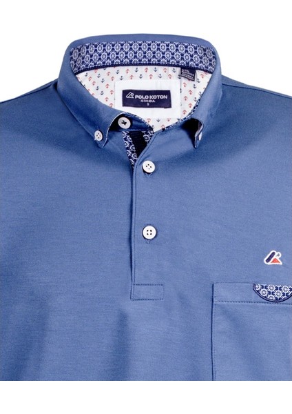 Polokoton % 100 Pamuk Polo Yaka Indigo Erkek Tişört – Cepli, Kol Apoletli, Kısa Kollu Yazlık Şık Model