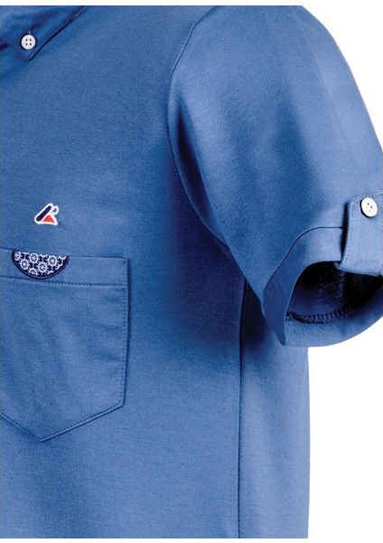 Polokoton % 100 Pamuk Polo Yaka Indigo Erkek Tişört – Cepli, Kol Apoletli, Kısa Kollu Yazlık Şık Model