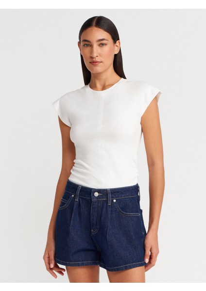 31875 Dikiş Detaylı T-Shirt-Ekru