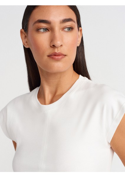 31875 Dikiş Detaylı T-Shirt-Ekru modelleri