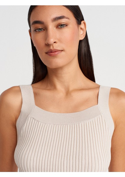 10775 Kare Yaka Askılı Fırfırlı Triko Bluz-Taş modelleri