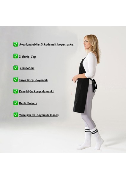 Su geçirmez, şık ve kullanışlı mutfak önlüğü, geniş cepli, 70x80 cm, siyah modelleri