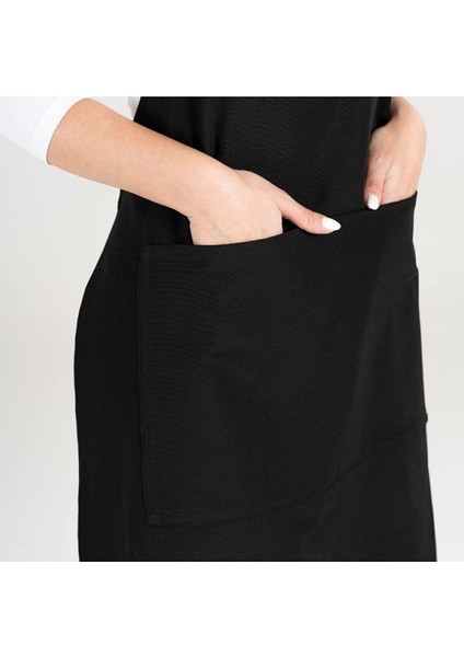 Su geçirmez, şık ve kullanışlı mutfak önlüğü, geniş cepli, 70x80 cm, siyah