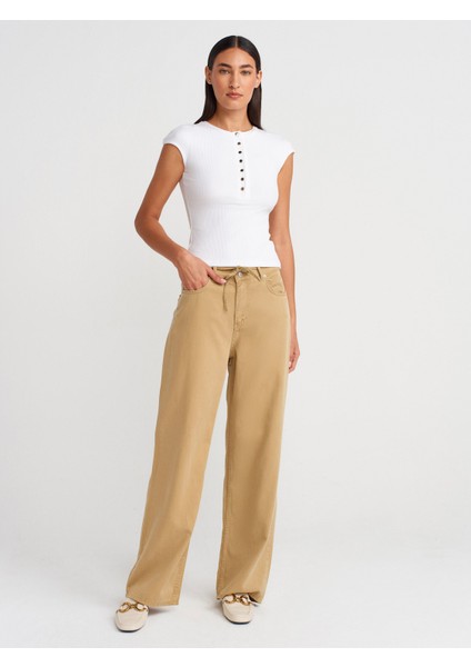 72002 Arka Bölümü Lastikli Rahat Denim Pantolon-Çağla