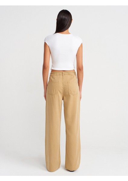 72002 Arka Bölümü Lastikli Rahat Denim Pantolon-Çağla fiyatları