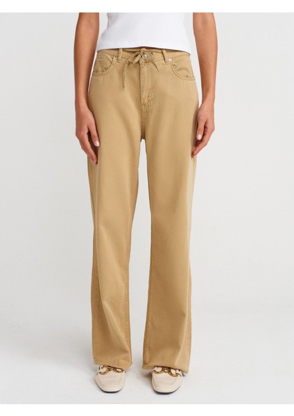 72002 Arka Bölümü Lastikli Rahat Denim Pantolon-Çağla fırsatları