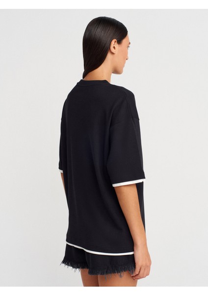31894 Çift Görünümlü Oversize T-Shirt-Siyah fiyatları