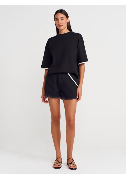 31894 Çift Görünümlü Oversize T-Shirt-Siyah fırsatları