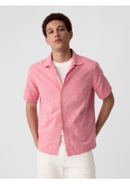 Erkek Pembe Standart Fit Çiçek Desenli Vacay Gömlek