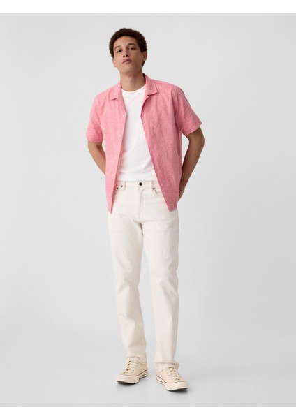 Erkek Pembe Standart Fit Çiçek Desenli Vacay Gömlek