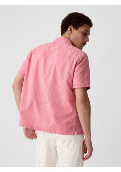 Erkek Pembe Standart Fit Çiçek Desenli Vacay Gömlek