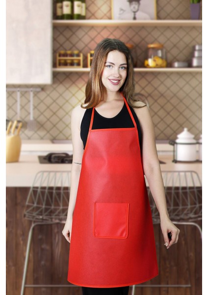 Kırmızı renkli, su geçirmez, cepli, 50x70 cm mutfak önlüğü