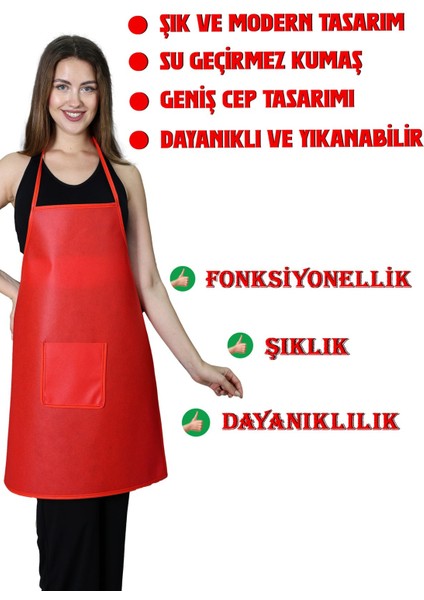 Kırmızı renkli, su geçirmez, cepli, 50x70 cm mutfak önlüğü fiyatları