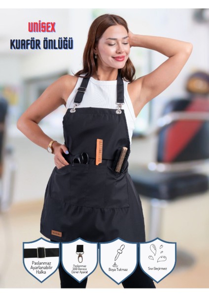 Su Geçirmez Paslanmaz Ayarlanabilir Kuaför Önlüğü, Boya ve Leke Koruma, Siyah