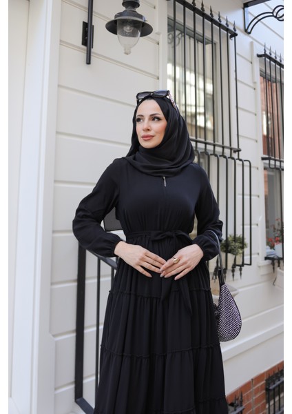 5 Kat Eteği Büzgülü Ferace Medine Ipeği