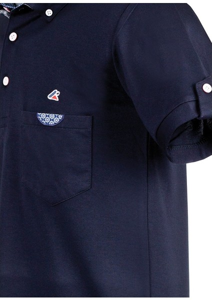 Polokoton % 100 Pamuk Polo Yaka Lacivert Erkek Tişört – Cepli, Kol Apoletli, Kısa Kollu Yazlık Şık Model