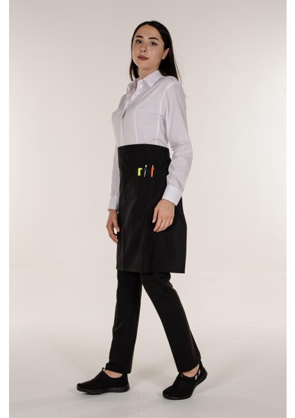 Şık Siyah Mutfak ve Garson Yarım Bel Önlüğü, Rahat ve Şık Tasarım