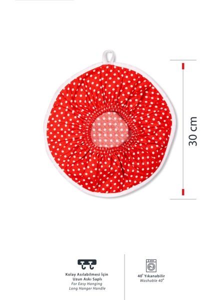 3'lü Pratik Demleme Seti, Kırmızı Puantiye, Pamuk, 30x30, Setli modelleri