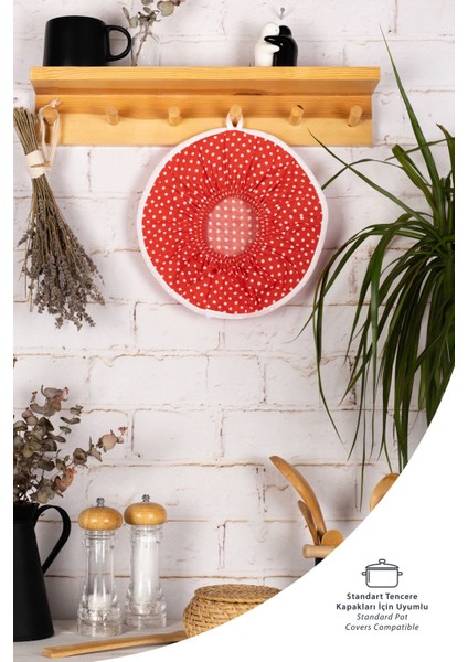 3'lü Pratik Demleme Seti, Kırmızı Puantiye, Pamuk, 30x30, Setli fırsatları