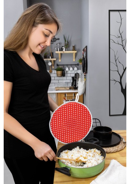 3'lü Pratik Demleme Seti, Kırmızı Puantiye, Pamuk, 30x30, Setli indirimleri