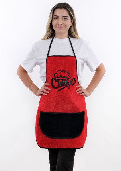 Kırmızı Mikrofiber Mutfak Önlüğü, Cepli, Su ve Sıvı Geçirmez, Şık ve Kullanışlı 50x70
