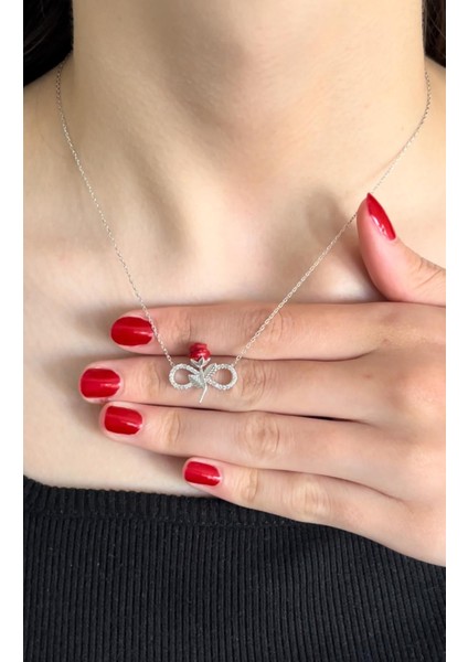 925 Ayar Gümüş Sonsuzluk Gül Zirkon Taşlı Kolye fiyatları